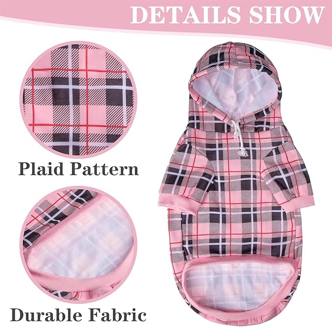 EXPAWLORER Plaid Dog Hoodie - British Style Warm Dog Sweater Shirt with Leash Hole,Pitbull Clothes Outfits,Winter Coat Apparel for All Breeds Puppy Girl Boy-Cat Apparel