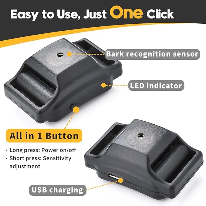 Tiniest Bark Collar for Small Dogs 5-15lbs, Only 1.6 * 1in & 0.42oz, No Shock with Vibration &Sound, Extra Small & Rechargeable, 5 Sensitivity Levels（Black）