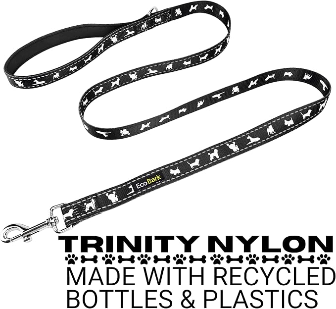 EcoBark Dog Leash - Soft & Reflective Comfort Training Leashes with Padded Handle - Strong Durable Heavy Duty - Training and Pulling for Small, Medium or Large Dogs (Black)