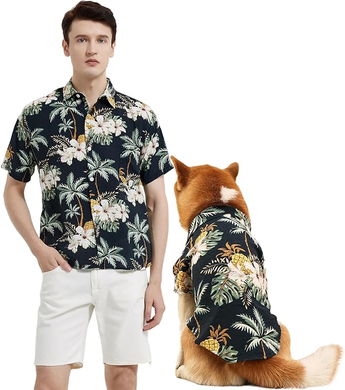 Dog Shirt Hawaiian Dog and Cat Summer T-Shirts Dog Style Floral Breathable Cool Clothes Hawaiian Shirts for Dogs and Cats Owner and Pet Shirts are Sold Separately