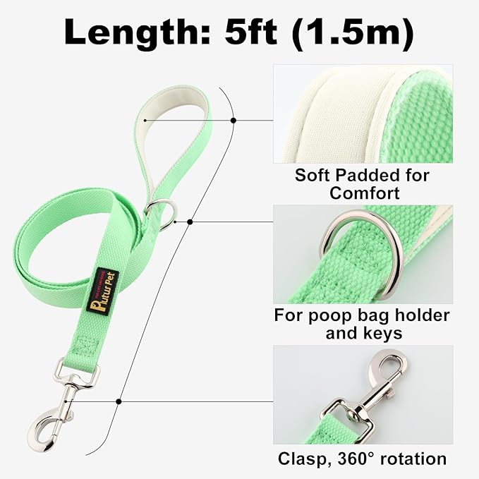 Plutus Pet Cotton Dog Harness and Leash Set, Reflective and Soft Padded, Quick Fit Vest Harness, for Small, Medium and Large Dogs, Light Green, XS