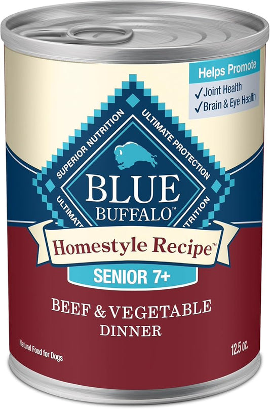 Blue Buffalo Homestyle Recipe Senior Wet Dog Food, Made with Natural Ingredients, Beef Dinner with Garden Vegetables, 12 Pack