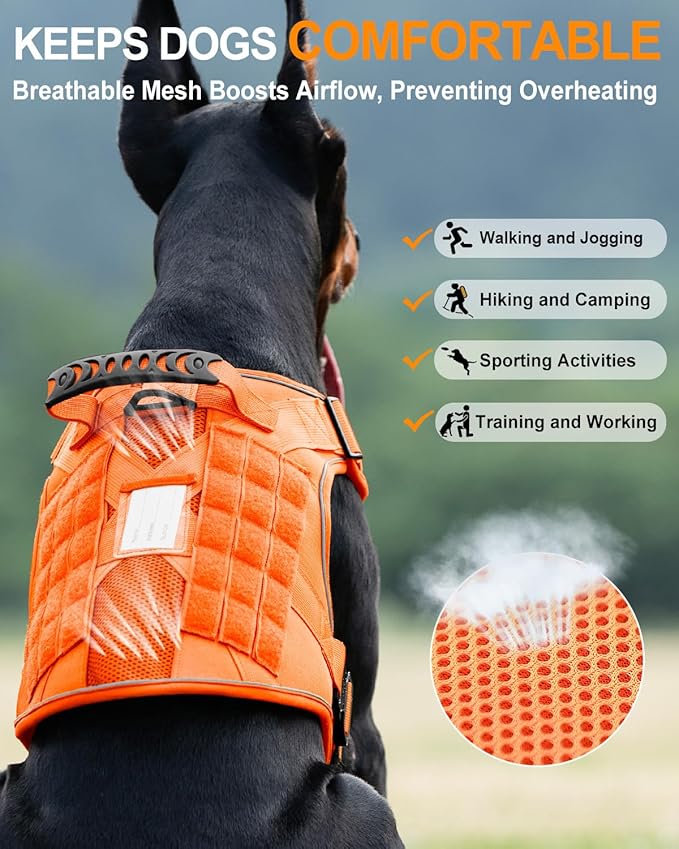 Reflective Service Dog in Training Vest Harness for Medium Large Dogs, Metal Buckles Front Clip Comfort Padded Adjustable Orange Dog Harness with Do Not Pet Patches for Training Walking