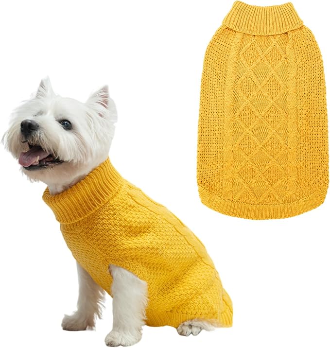 Mihachi Turtleneck Dog Sweater - Winter Coat Apparel Classic Cable Knit Clothes with Leash Hole for Cold Weather, Ideal Gift for Pet in New Year