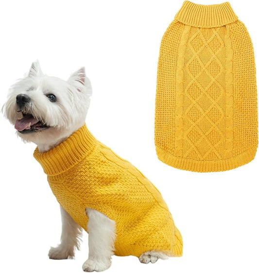 Mihachi Turtleneck Dog Sweater - Winter Coat Apparel Classic Cable Knit Clothes with Leash Hole for Cold Weather, Ideal Gift for Pet in New Year
