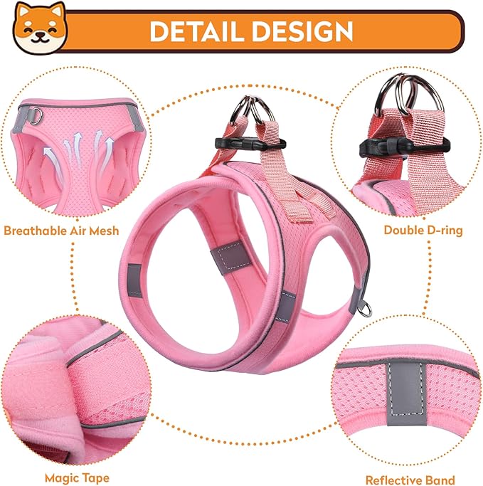 Dog Harness with Leash Set, No-Pull Step-in Reflective Pet Harness with 1 Leash Clips, Adjustable Soft Padded Easy Walk Dog Vest for Small Medium Large Dogs, Cats(Light Pink, XXXSmall)