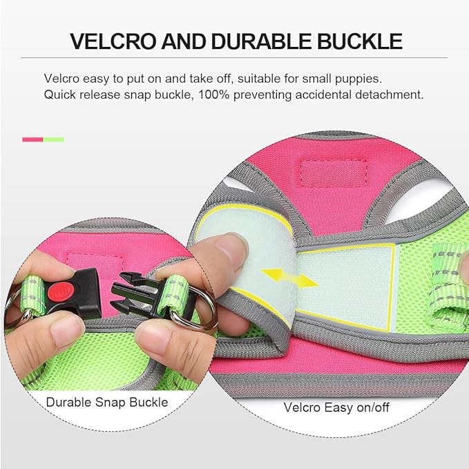 Mercano Soft Mesh Dog Harness and Leash Set, No-Chock Step-in Reflective Breathable Lightweight Easy Walk Vest Harnesses with Safety Buckle for Small Dogs, Cats (XL, Hot Pink)