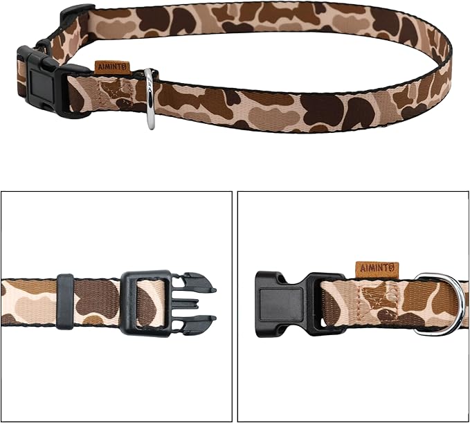 Dog Collar, Cute Camouflage Pattern, Soft and Adjustable Collar with Quick Release Buckle (S (Neck 11-18", Width 5/8"), Camouflage Brown)