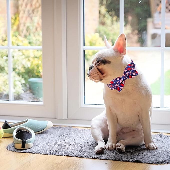 Dog Collar, 4 of July Independence Day American Flag Dog Bow Collar Boy Pet Collar Bowtie Duarble Puppy Collars for Small Medium Large Dog