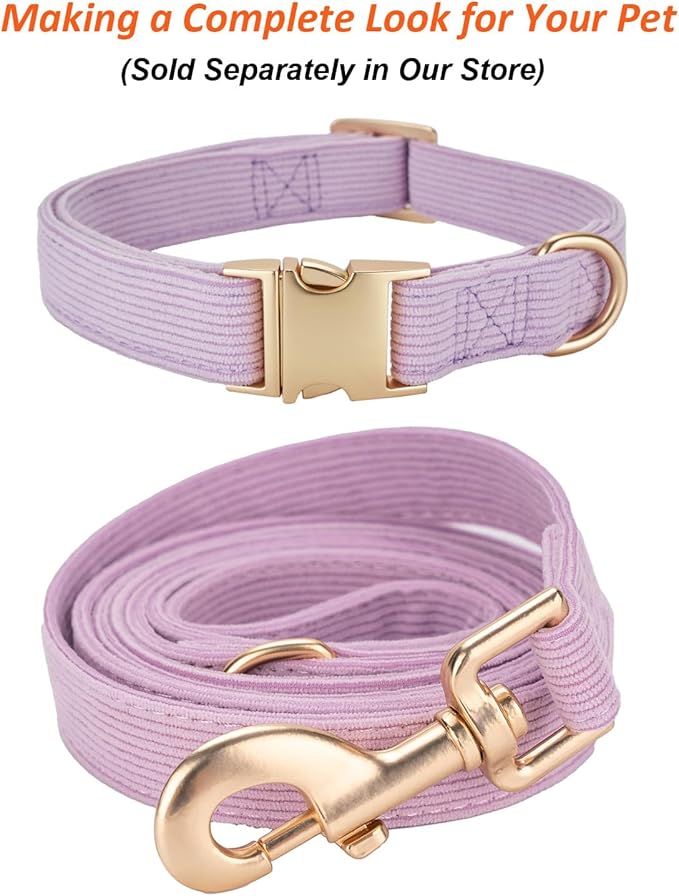 Soft Dog Collar with Metal Buckle Adjustable Durable Comfort Cotton Corduroy Collars for Large Medium Small Dogs Velvet Dog Collars, Lilac