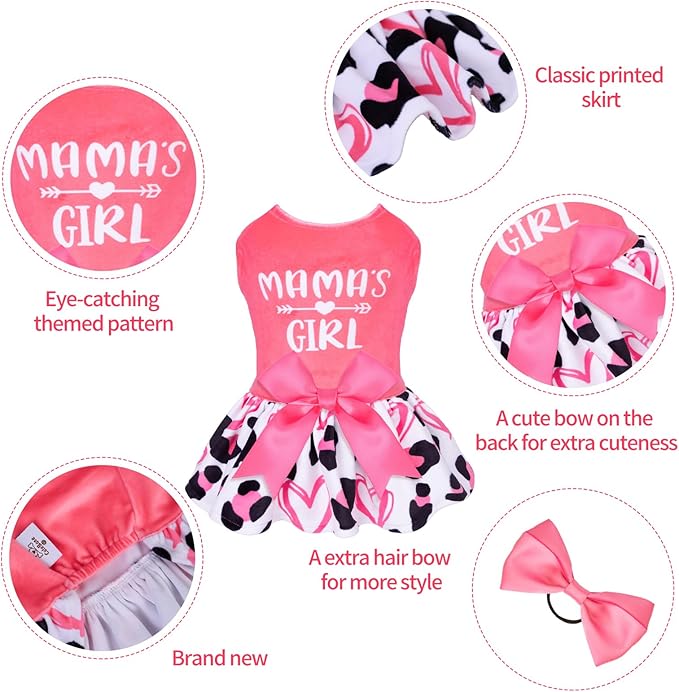 CuteBone Dog Dresses Velvet Mama's Girl Small Dogs Clothes Onesie Pet Apparel Girl Puppy Skirt with Bow Hair Rope CVA40L-D