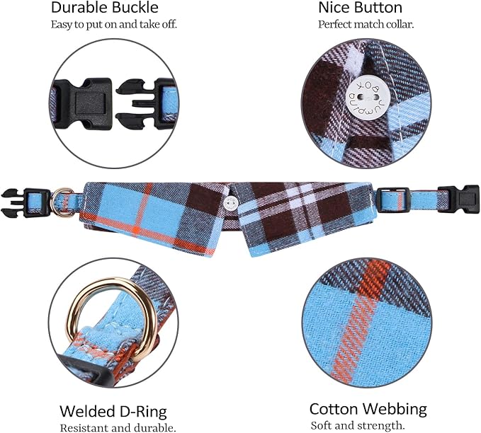 Faleela Cotton Plaid Shirt Style Dog Collar Soft Cute,Boy Dog Collar with Quick-Release Buckle,Adjustable Bow Tie Collar for Small Medium Large Dogs