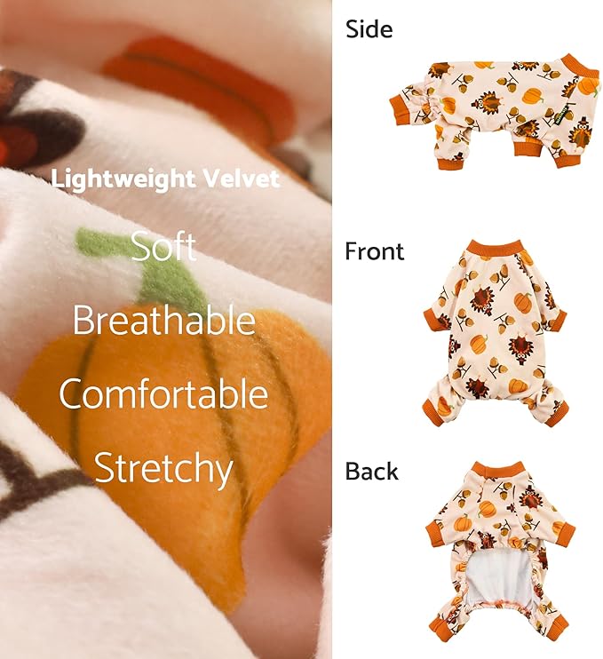 Fitwarm Thanksgiving Turkey Dog Pajamas, Funny Dog Winter Clothes for Small Dogs Girl Boy, Pet Jumpsuit, Cat Onesie with Feet, Lightweight Velvet, Orange, XXL