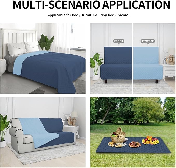 Easy-Going 100% Waterproof Dog Bed Cover Reversible Leak Proof Couch Cover Washable Sofa Cover Furniture Protector Blanket for Pets Kids Children Dog Cat (30x53 Inch, Dark Blue/Light Blue)