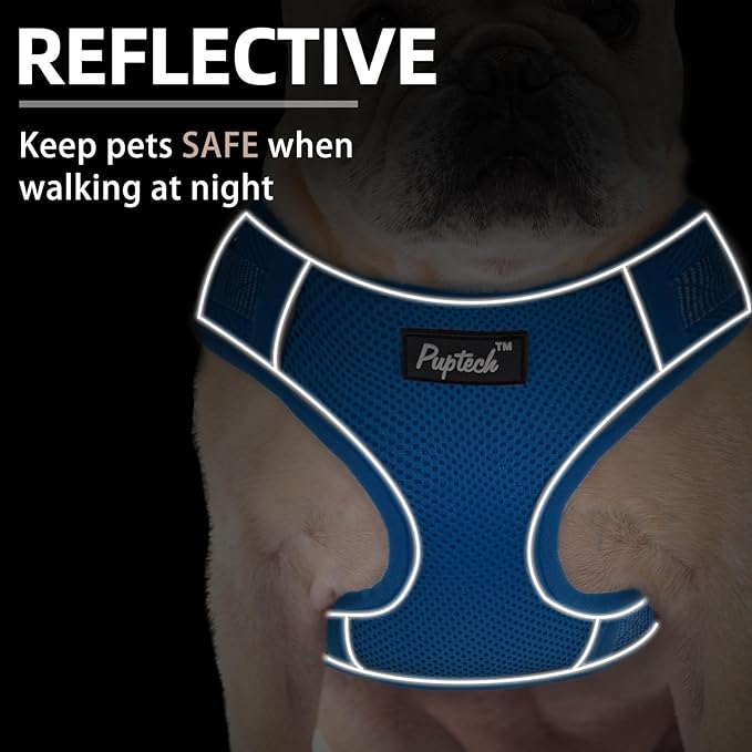 PUPTECK Dog Harness and Leash Set for Small Medium Dogs No Pull, Soft Mesh Adjustable Puppy Cat Harness Reflective at Night, Deep Blue XS