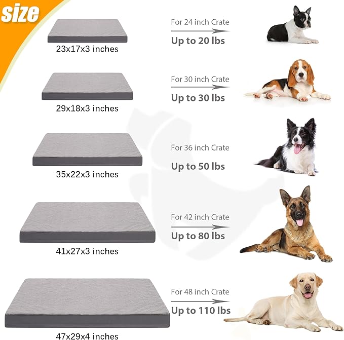 KSIIA Orthopedic Dog Crate Bed - Waterproof, Extra Large, Deluxe Plush, Washable with Egg Crate Foam & Removable Cover, 47 x 29 Inch, Dark Gray