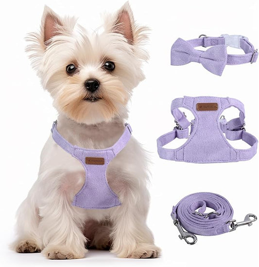 Dog Harness and Leash Set, XS No Pull Adjustable Puppy Harness with Multifunction Purple Dog Leash and Collar, Soft No Choke Escape Proof Pet Harness Vest for Small Dogs and Cats (Purple, XS)