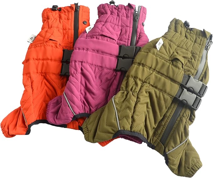 Lovelonglong Warm Dog Coat Double Layers Vest, 4 Legs Covered Windproof Waterproof Reflective Outdoor Skating Costume for Corgis Dachshund Olive D-L