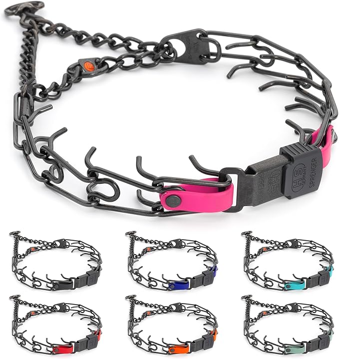 Herm Sprenger Black Stainless Steel Dog Collar with Quick Release ClicLock Buckle and Biothane Insert Training Collar Made in Germany (Passionfruit Pink, 23in x 3.2mm(Neck Size up to19-20in))