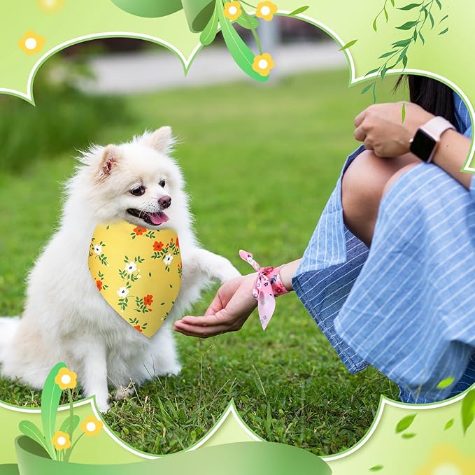 Preboun 50 Pcs Spring Dog Bandanas Bulk Flower Floral Bandanas for Dogs Soft Kerchief for Small Medium Large Pets Puppy Spring Costume Accessories(25.6 x 17.7 x 17.7 Inch)
