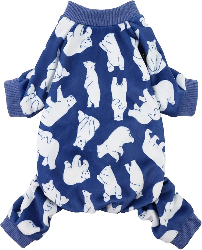 Fitwarm Polar Bear Dog Pajamas, Dog Clothes for Small Dogs Girl Boy, Pet Onesie with Feet, Cat Outfit, Lightweight Velvet, Royal Blue, White, XL