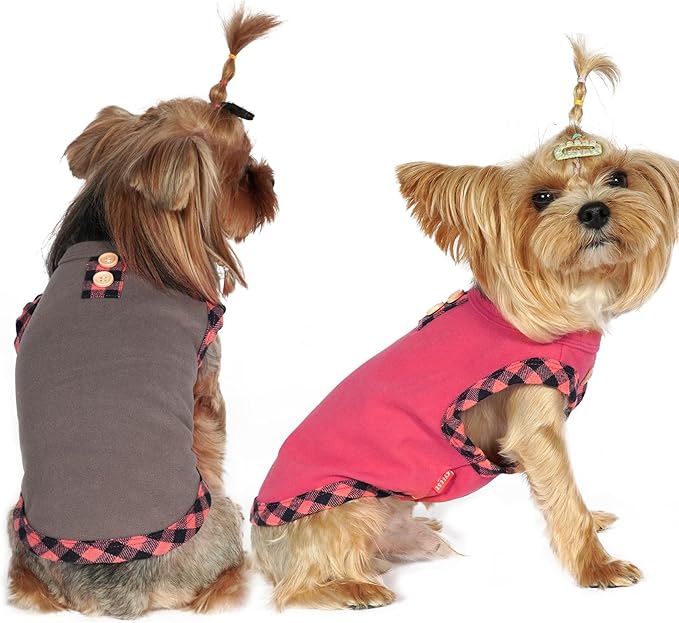 KYEESE 2Pack Dog Shirt Sleeveless Sweatshirt Lightweight T-Shirt Soft Vest Fleece Coats Clothes Pullover Sweater for Small Dogs, Grey+Pink, Small