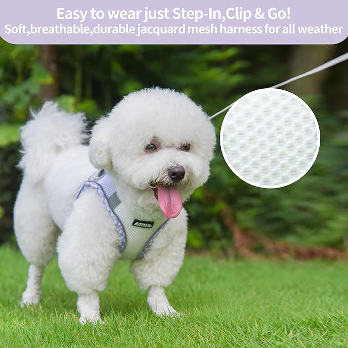 AIITLE Escape-Proof Dog Harness - Extra Soft Jacquard Fabric with Moisture-Wicking Lining, Adjustable Fit for Boston Terrier, Pekingese - Running, Playdates, Outdoor Adventures (Purple-White, L)