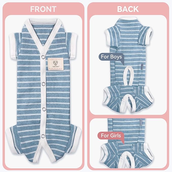 TONY HOBY Female/Male Pet Dog Pajamas Stripes 4 Legged Dog pjs Jumpsuit Soft Cotton Dogs Clothes (XL,Blue+White-Girls)