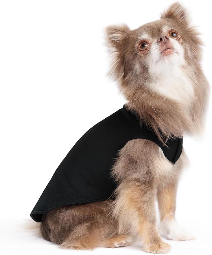 Stretch Fleece Dog Coat, Stretchy Pet Sweater, Machine Washable Pullover for Winter and Fall, Black, 6