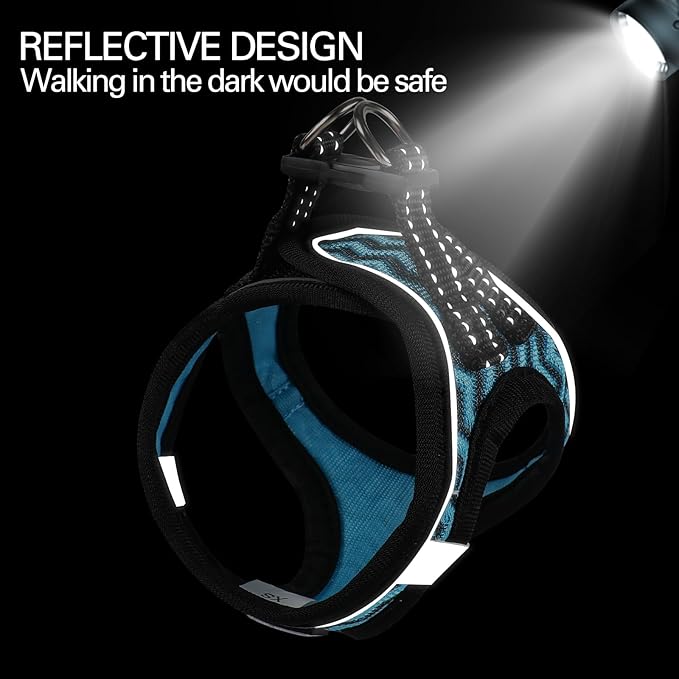 Dog Harness for Small Dogs and Leash Set, Honeycomb Grid, Reflective Lightweight Harness & Anti-Twist Pet Lead (Multi Color, Size: XS-S-M) (S, Blue)