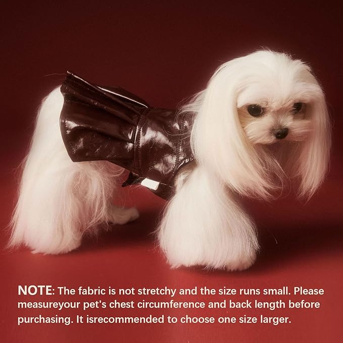 Luxury Dog Dress Girl Puppy Pu Leather Motorcycle Jacket Princess Tutu Skirt with Necklace for Small Pet Birthday Wedding Costume