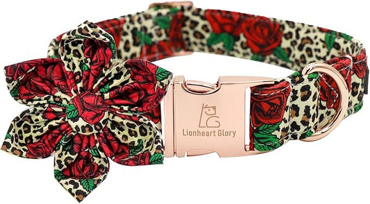 Lionheart Glory Cute Floral Pattern Pet Collar with Rose, Adjustable for Small Dogs