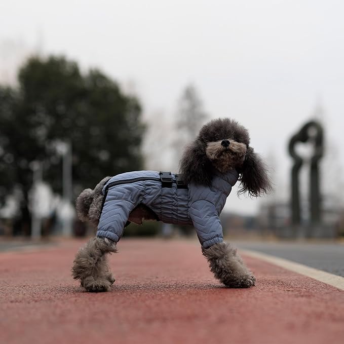 Lovelonglong Warm Dog Coat Double Layers Dog Vest, 4 Legs Covered Windproof Waterproof Reflective Warm Dog Vest Outdoor Skating Dog Costume for Small Medium Large Dogs Gray XXL