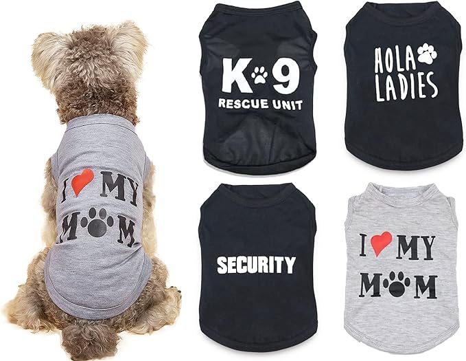 4 Packs Boy Dog Shirts Small Pet Clothes Tshirts for Puppy Boys Male Black Dog Clothes for Small Dogs