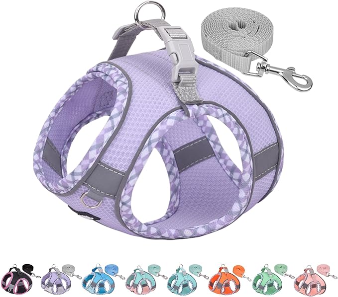 AIITLE Escape-Proof Dog Harness - Extra Soft Jacquard Fabric with Moisture-Wicking Lining, Adjustable Fit for Boston Terrier, Pekingese - Running, Playdates, Outdoor Adventures (Purple, L)