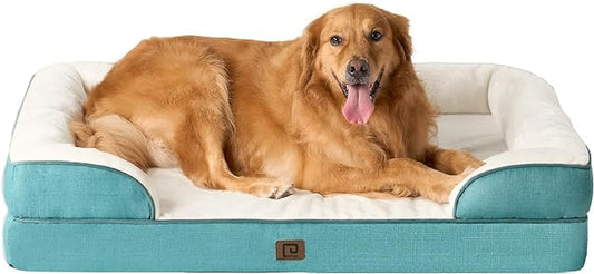 EHEYCIGA Orthopedic Dog Beds for Extra Large Dogs, Waterproof Memory Foam XL Pet Bed with Sides, Non-Slip Bottom and Egg-Crate Foam Big Dog Couch Bed with Washable Removable Cover, Turquoise Blue