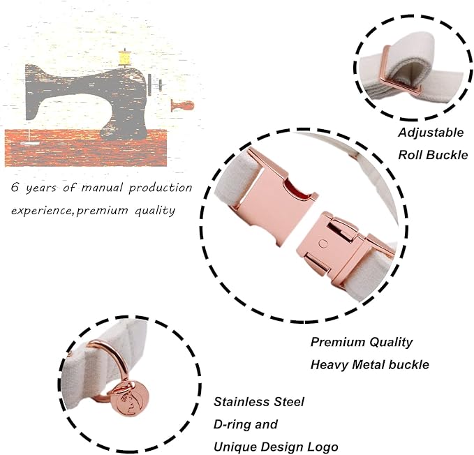 DOGWONG Cotton Dog Collar with Bow, White Pet Collar Wedding Dog Collar Durable Adjustable Dog Collar for Small Medium Large Dogs