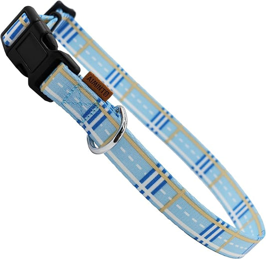 Dog Collar, Cute Stripe Pattern, Soft and Adjustable Collar with Quick Release Buckle (L (Neck 16-28", Width 1"), Stripe Blue)
