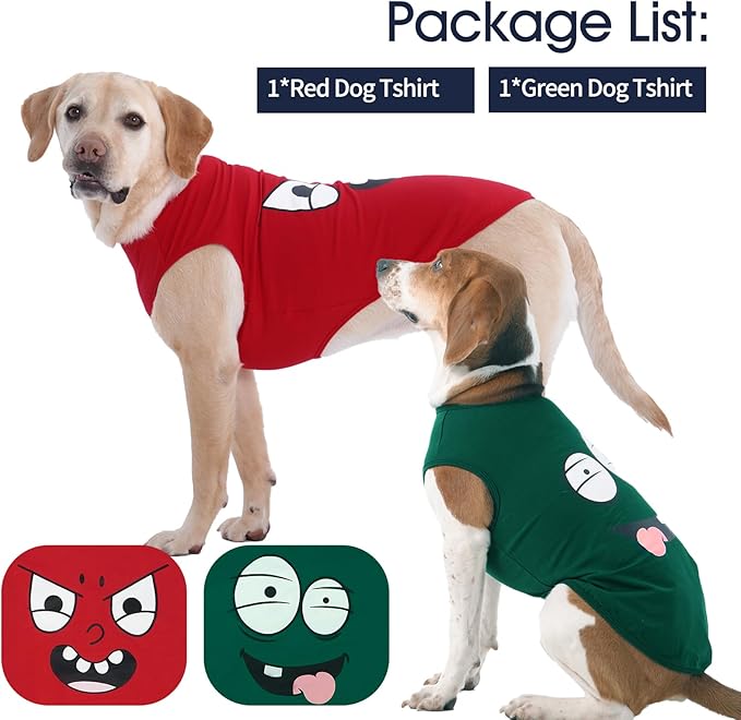 IECOii 2 Pack Pet Tank Top Tee Sleeveless| 2X-Large|Summer Dog Clothes Apparel,Pet Funny Costume Doggy T-Shirts Clothing for Large Dog Puppy Outfit Keep Body Heat Hot Weather Camp Hiking, Red+Green