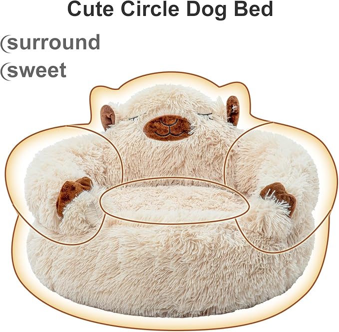 Jiupety Calming Dog and Cat Bed, Cozy Donut Cute Small Dog Beds, Anti Anxiety Round M(24" x 24" x 8") Size for Pets up to 17 lbs, Camel