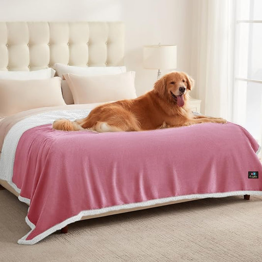 Luciphia Waterproof Blanket for Large Dogs Liquid Proof Furniture Protector Washable Pet Reversible Bed Cover for Couch Soft Sherpa Fleece Cat Blanket for Small Medium Pink White X-Large（85" x 57"）