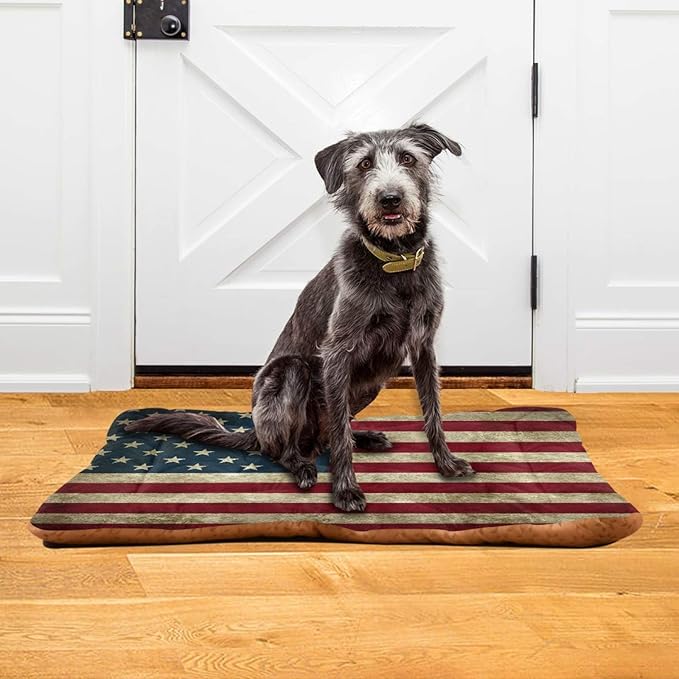 Vintage American Flag Pet Bed, Comfortable Bed Mat for Cat and Small Medium Dogs Puppy, 24x36in