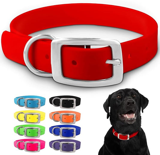 Regal Dog Products Small Red Dog Collar with Heavy Duty Double Buckle & D Ring | Vinyl Coated, Custom Fit, Adjustable Biothane Dog Collar Chew Resistant Waterproof Collar for Dogs