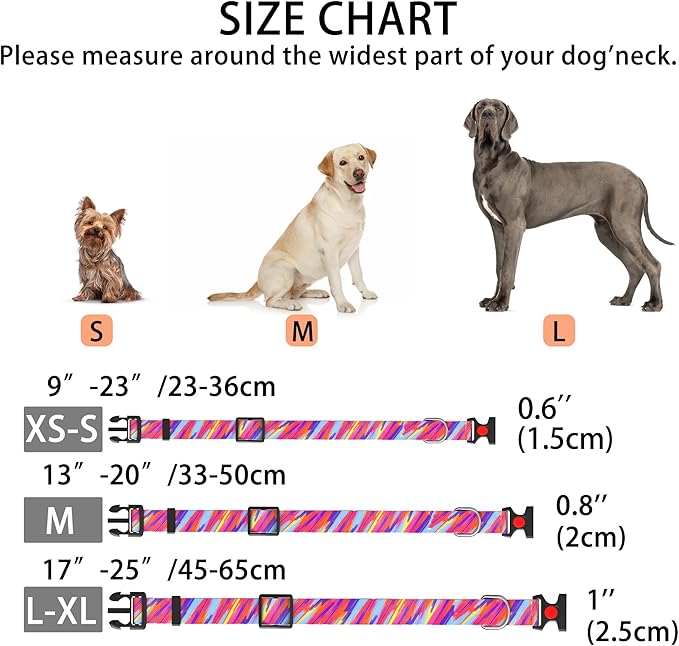 Cute Floral Dog Collar for Small Medium Large Dogs,Girl Female Dog Collars Soft Patterns Adjustable Pet Collar with Quick Release Safety Buckle for Puppy Breed Boy Dogs,Colorful,S