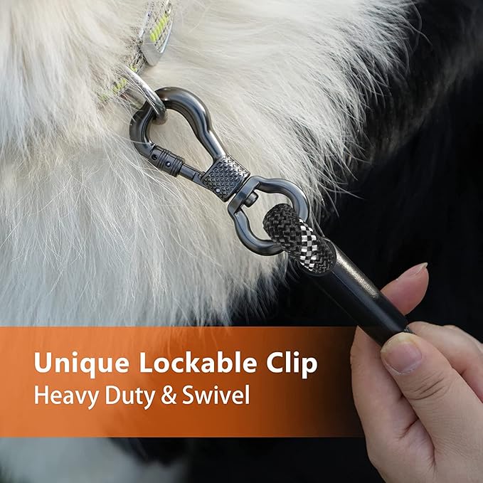 Long Dog Leash for Dog Training 10FT/15FT/20FT/30FT/40FT/50FT/100FT Reflective Leash with 2 Hooks, Heavy Duty Dog Lead for Large Medium Small Dogs Outside Walking Camping Yard, Black 30FT