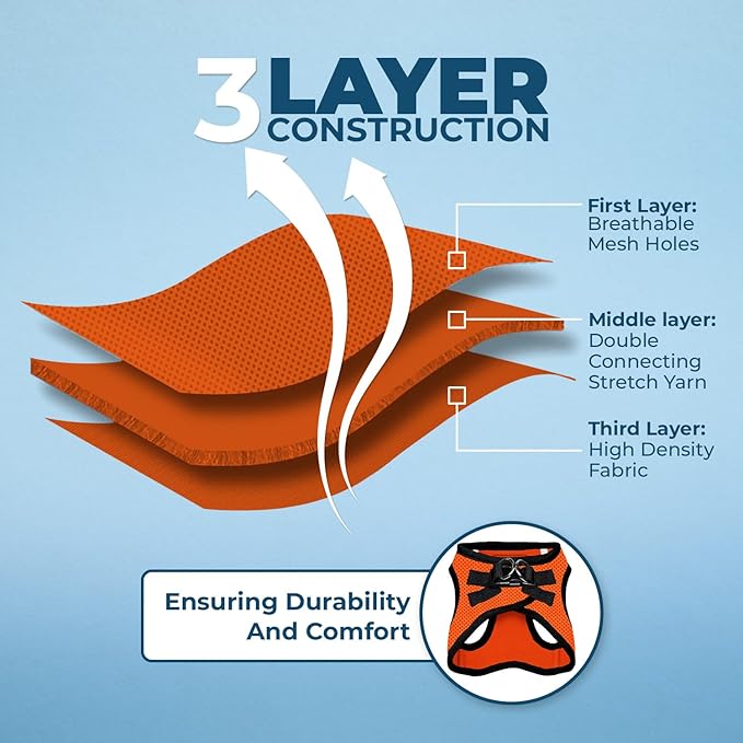 Voyager Step-in Air All Weather Mesh Harness and Reflective Dog 5 ft Leash Combo with Neoprene Handle, for Small, Medium and Large Breed Puppies by Best Pet Supplies - Orange/Black Trim, X-Large