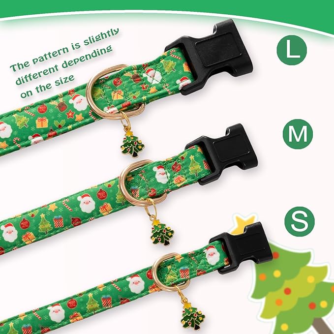 Green Christmas Dog Collar for Small Medium Large Dogs Special Design Cute Green Christmas Dog Collar for Girl Boy Dogs Soft Adjustable Christmas Trees Charm Puppy Collars for Male Dogs S