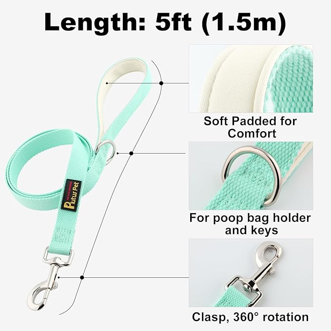 Plutus Pet Cotton Dog Harness and Leash Set, Reflective and Soft Padded, Quick Fit Vest Harness, for Small, Medium and Large Dogs, Light Cyan, M