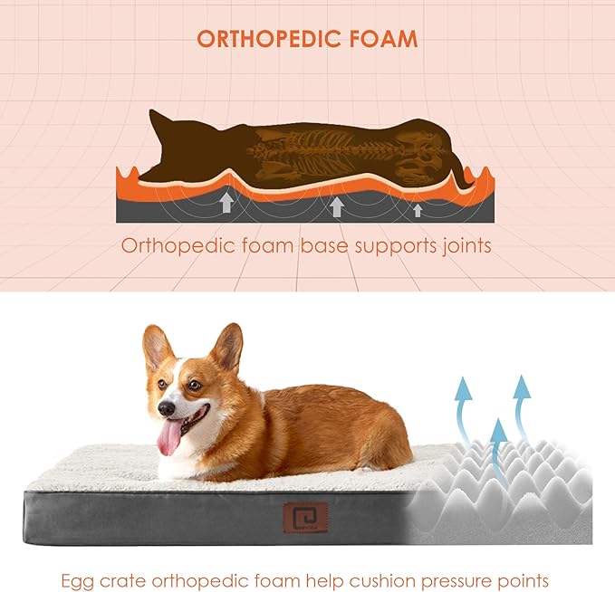 EHEYCIGA Orthopedic Dog Beds for Large Dogs with Removable Washable Cover for Crate, Beige, 35x23