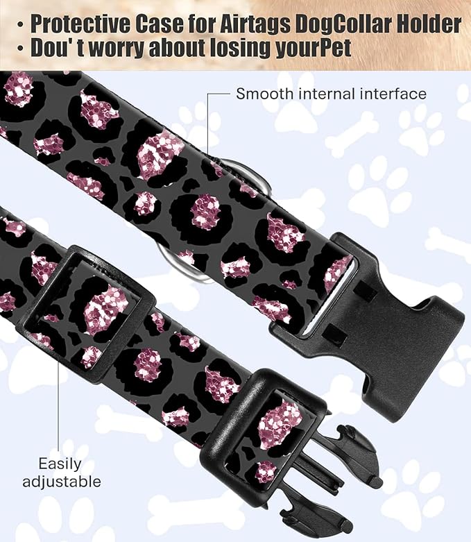 Dog Collar, Cute Dog Collar for Small Medium Large Dogs, Personalized Adjustable Soft Pet Collars with Quick Release Buckle for Walking Running, Silver Leopard